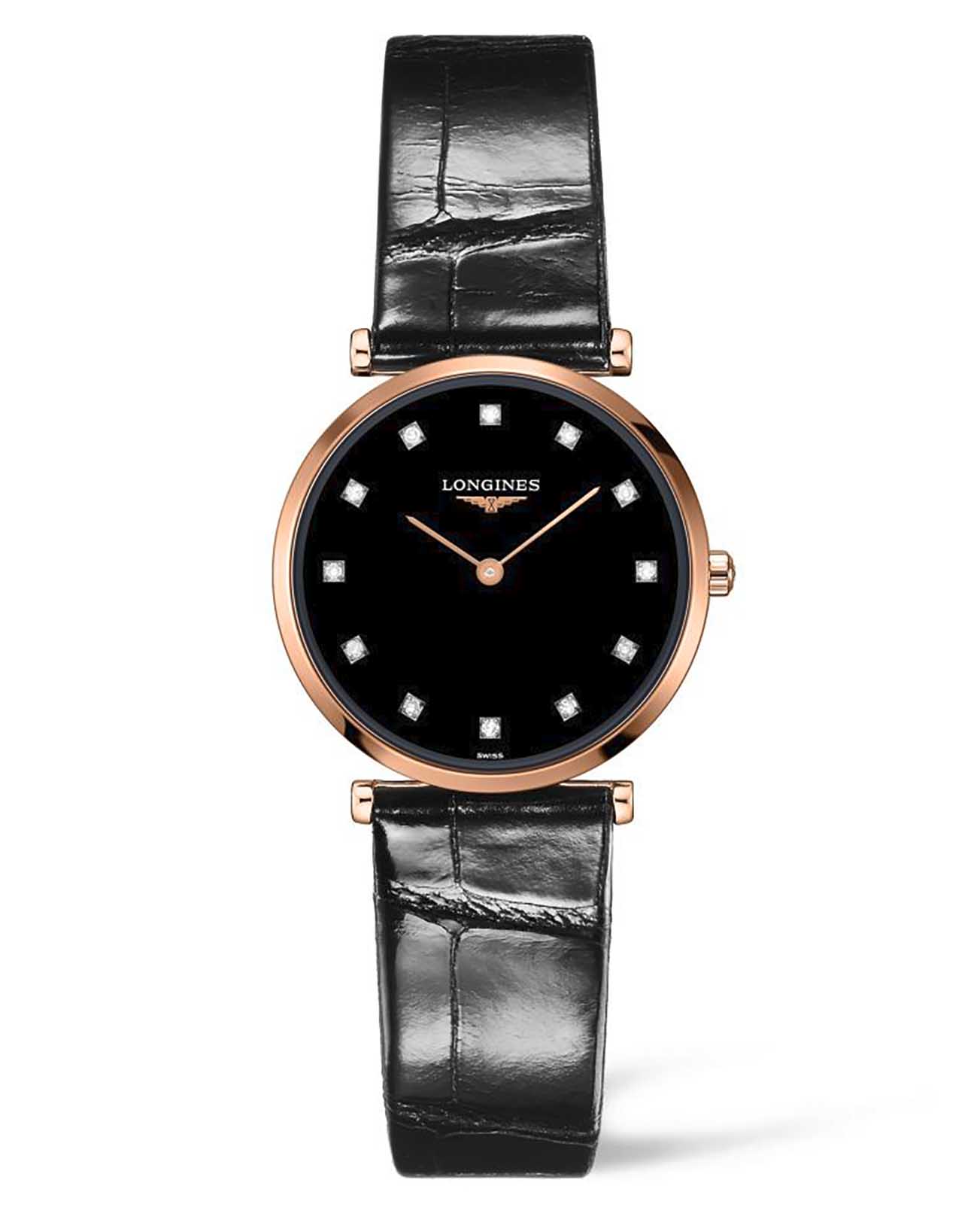 Longines Longines La Grande Classique L4.512.1.57.2  L45121572 кварцевые женские часы черный циферблат, браслет кожаный — вид спереди